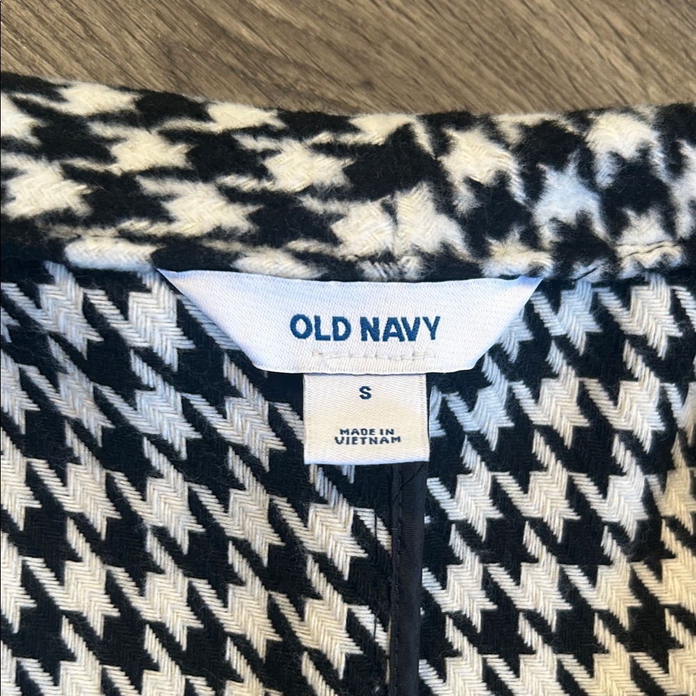 Old Navy Black White Houndstooth Coat Jacket Small Classic Button Front - Picture 2 of 7